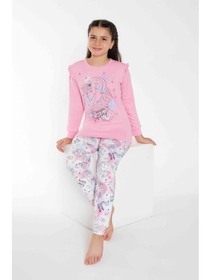 Tarp Pembe Unicorn Interlok Kız Çocuk Pijama Takımı 3-11 Yaş 2737-2738-P