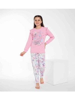 Tarp Pembe Unicorn Interlok Kız Çocuk Pijama Takımı 3-11 Yaş 2737-2738-P