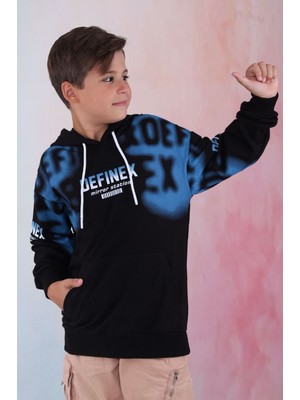 Black Defınex 2ip Erkek Çocuk Kapşonlu Sweatshirt Siyah 7-16 Yaş DEFNE043-S