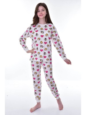 Isob Ekru Sincap Desenli %100 Pamuk Kız Çocuk Pijama Takımı 3-12 Yaş 21251-E