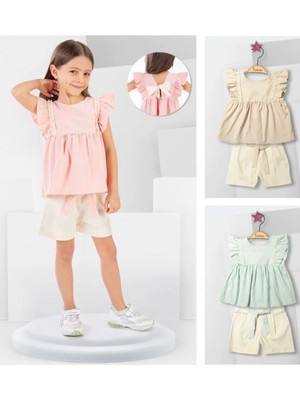 Klnmk Fırça Dantelli Şortlu Kız Takım Pembe 2-5 Yaş 2316-P