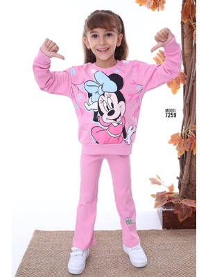 Pjk2i Minnie Desenli Koyu Pembe Fitilli Taytlı 2 Ip %100 Pamuk Kız Çocuk Takımı 3-10 Yaş 7259-KP