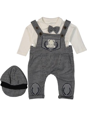 Yağmur Giyim %100 Pamuk Yakalı Penyeli Ayıcık Nakışlı Kasket Şapkalı Tulum 3-12 Ay 2674-S