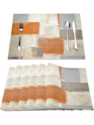 Skyzeda Modern Sanat Yemek Masası Placemats 6 Set Turuncu Soyut Resim Placemats (Yurt Dışından)