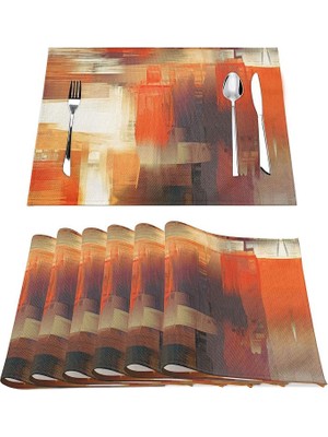 Skyzeda Modern Sanat Yemek Masası Placemats 6 Set Turuncu Soyut Resim Placemats (Yurt Dışından)