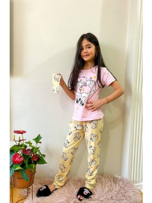 Miniş Zürafa Desenli Pembe Kız Çocuk Kısa Kol Pijama Takımı 4-12 Yaş 513