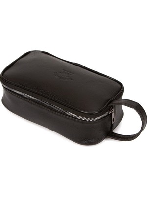 Newish Erkek Siyah Deri Portföy Clutch Traş Kozmetik Bakım ve Günlük El Çantası new277