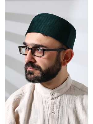 İhvan Yeşil Petek Kareli Kadife Kalıp Namaz Takkesi Erkekler İçin Şık Sezonluk Tasarım