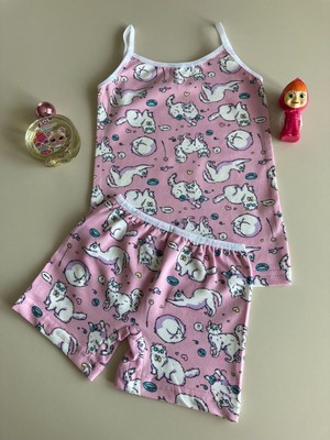 Yağmur Giyim Elm Kedicik Desenli Kız Çocuk Atlet Boxer Takımı 1950