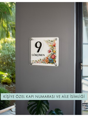 Morimora Kişiye Özel Çiçek Desenli Zarif Daire Kapı Tabelası