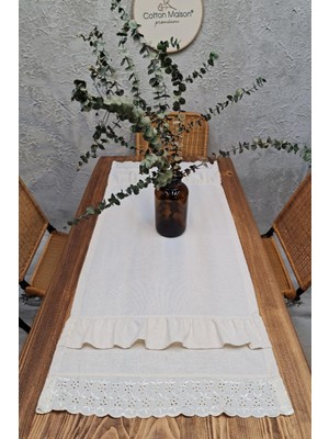 Naturel Fırfırlı Runner Vintage 40X110 cm Fistolu