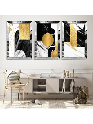 Zevahir Mobilya Dekorasyon Soyut Desen Şekiller Gümüş Pleksi Kenar Mdf Tablo