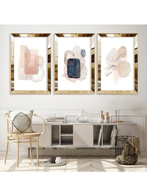 Zevahir Mobilya Dekorasyon Soyut Desen Taş Gold Pleksi Kenar Mdf Tablo