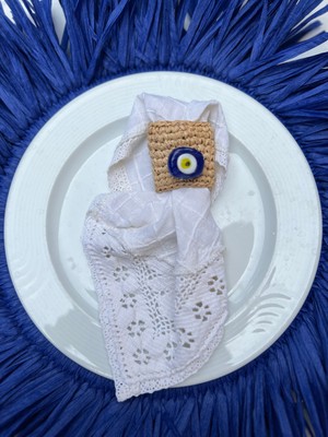 Cam Nazar Hasır Rafya 2'li Peçete Halkası 6 cm