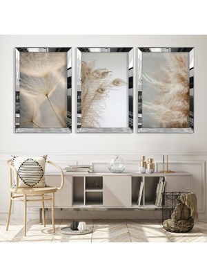 Zevahir Mobilya Dekorasyon Kurutulmuş Çiçek Gümüş Pleksi Kenar Mdf Tablo