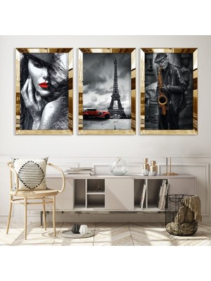 Zevahir Mobilya Dekorasyon Eiffel Kulesi Gold Pleksi Kenar Mdf Tablo