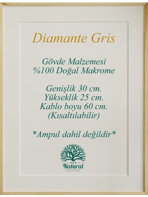 Yutedekor Diamante Gri Avize, Salon Avize, Yatak Odası Avize, Çocuk Odası Avize, Bohem Avize