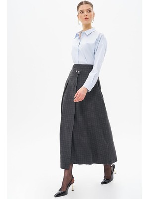 Ekose Desenli Füme Kadın Etek 12049-2K5