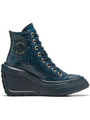 Converse Chuck 70 De Luxe Wedge Kadın Lacivert Deri Platform Sneaker.401