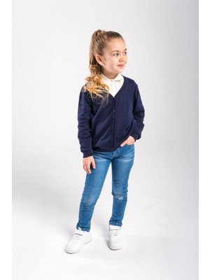 Trend Baby Kids Çocuk Lacivert Hırka 5-8 Yaş V Yaka Basic