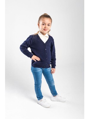 Trend Baby Kids Çocuk Lacivert Hırka 5-8 Yaş V Yaka Basic