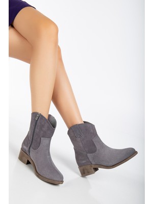 Analin Shoes Kadın  Deri Kovboy Bot - Gri Süet