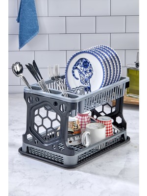 Homie İki Katlı  Plastik Tabak ve Bulaşık Kurutmalık 26,5x41x27,5 cm Mutfak Düzeni