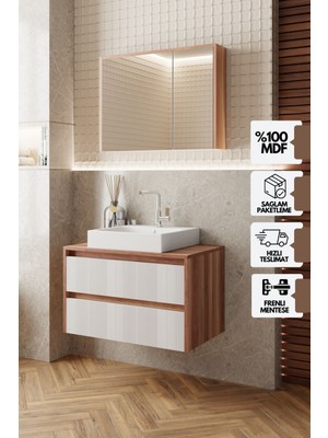 Karen Banyo Loon 80 cm Tezgah Üstü Lavabolu Banyo Dolabı Seti Komple Mdf