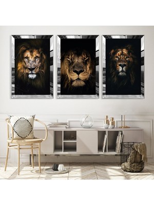 Zevahir Mobilya Dekorasyon Ormanlar Kralı Aslan Gold Pleksi Kenar Mdf Tablo