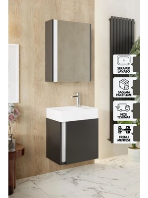 Karen Banyo Kemer 45 Cm,lavabolu,aynalı,banyo Dolabı,mat Antrasit,lavabo Dahil