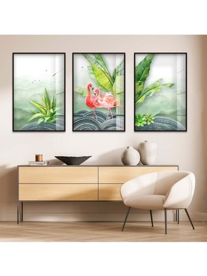 AŞK KUĞULARI 3'LÜ METAL ÇERÇEVELİ CAM TABLO SETİ