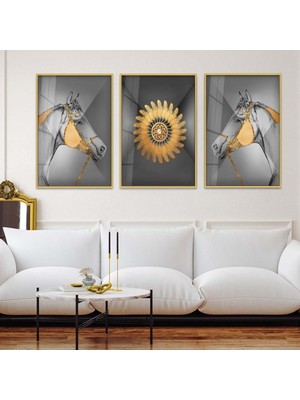 MİNİMALİST SOYUT DESEN 3'LÜ METAL ÇERÇEVELİ CAM TABLO SETİ