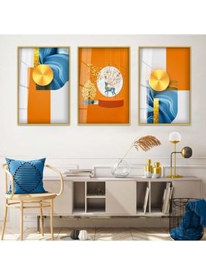 MİNİMALİST SOYUT DESEN 3'LÜ METAL ÇERÇEVELİ CAM TABLO SETİ