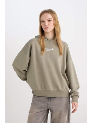 DeFacto Coool Loose Fit Baskılı Kapüşonlu Sweatshirt D6672AX24WN