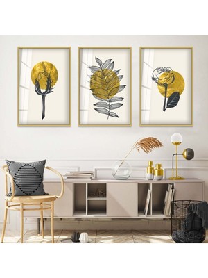 SOYUT DESEN 3'LÜ METAL ÇERÇEVELİ CAM TABLO SETİ