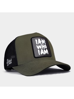 BlackBörk I Am Who I Am Logolu Haki-Siyah Trucker Şapka