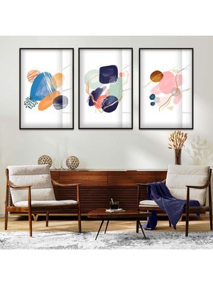 SOYUT DESEN 3'LÜ METAL ÇERÇEVELİ CAM TABLO SETİ