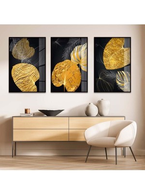 SOYUT DESEN 3'LÜ METAL ÇERÇEVELİ CAM TABLO SETİ