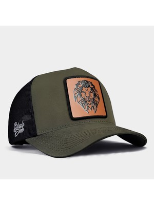 BlackBörk Aslan Logolu Haki-Siyah Trucker Şapka