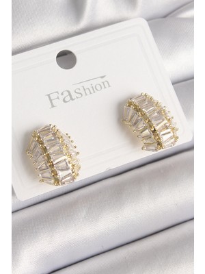 Stillove Pirinç Gold Renk Zirkon Taşlı Kaplumbağa Kabuğu Model Kadın Küpe