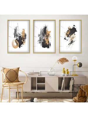 SOYUT DESEN ŞEKİLLER 3'LÜ METAL ÇERÇEVELİ CAM TABLO SETİ