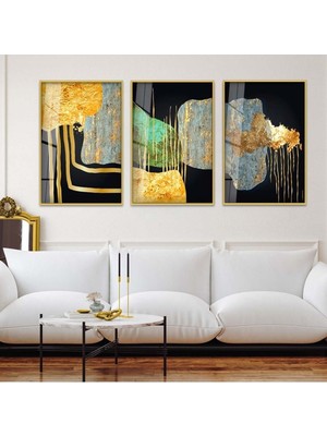 KOLAJ ÇİZİM 3'LÜ METAL ÇERÇEVELİ CAM TABLO SETİ