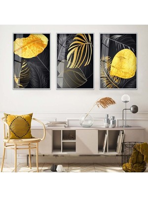 KOLAJ ÇİZİM 3'LÜ METAL ÇERÇEVELİ CAM TABLO SETİ