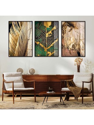 KOLAJ ÇİZİM 3'LÜ METAL ÇERÇEVELİ CAM TABLO SETİ