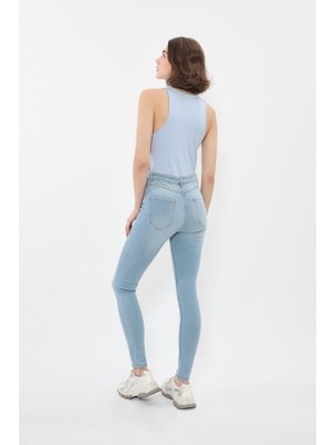 Blue White Kadın Yüksek Bel Likralı Açık Mavi Skinny Fit Jean Pantolon