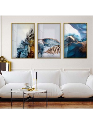 RENKLİ 3'LÜ METAL ÇERÇEVELİ CAM TABLO SETİ