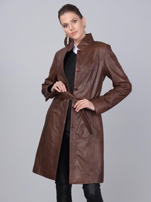 Basics & More Kadın Kuşaklı Düğmeli Deri Ceket - B3034