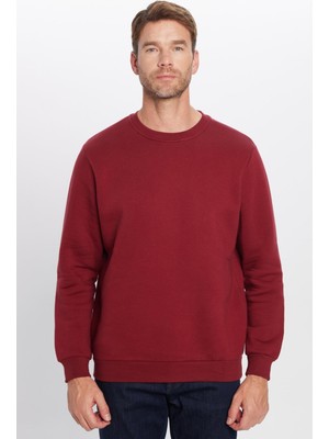 Unisex Oversize Geniş Kesim Pamuklu Yumuşak Dokulu Içi Polarlı Basic Bordo Bisiklet Yaka Sweatshirt