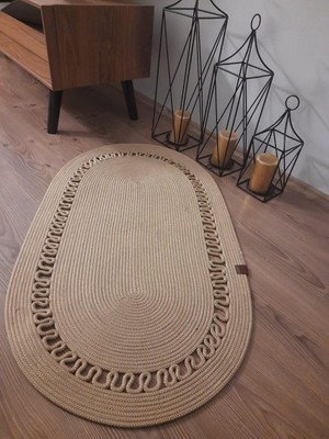  Milda 103 Jüt Hasırlı El Örgüsü Çift Taraflı Kilim Oval Jüt Halı