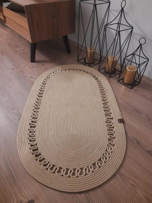  Milda 103 Jüt Hasırlı El Örgüsü Çift Taraflı Kilim Oval Jüt Halı